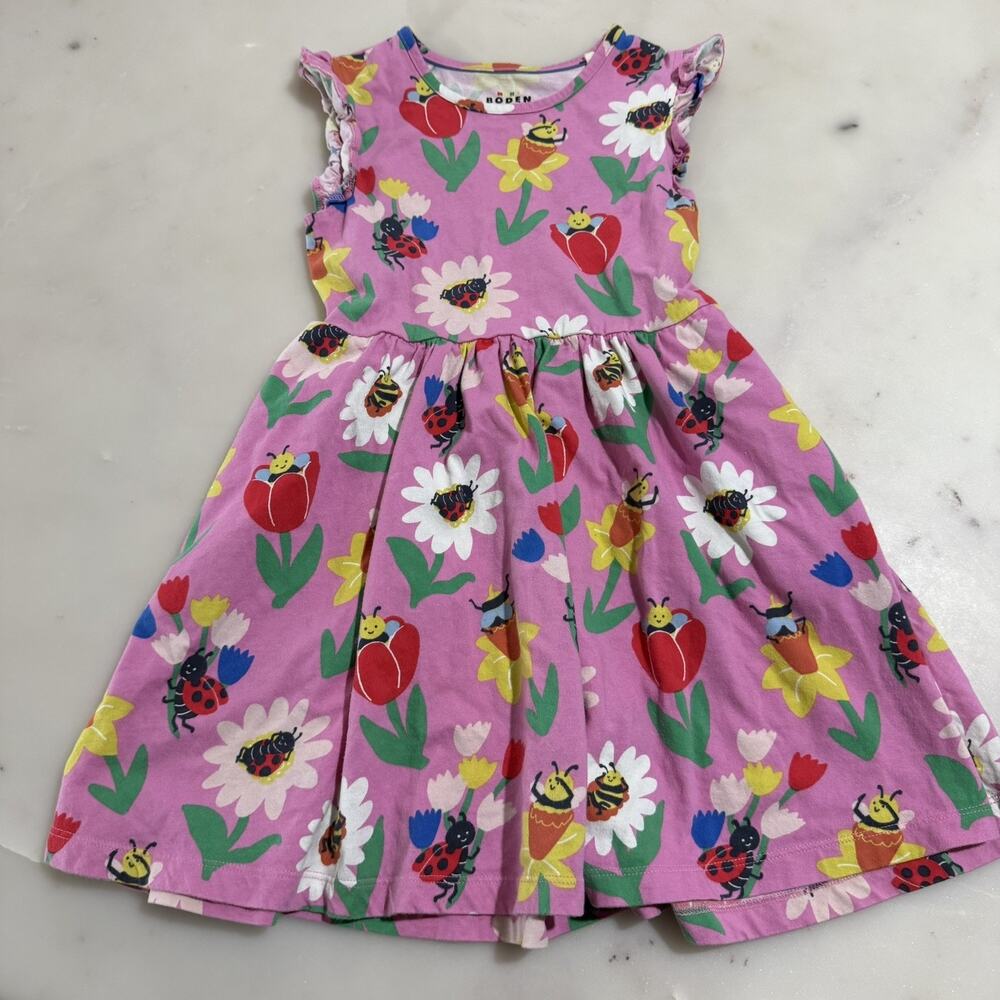 Mini Boden Bumble Bee Floral Midi Dress Girls 7-8 yrs Bold Stretch Knit Cotton